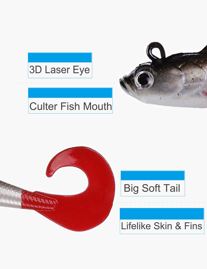 Facikono Lures for Bass Jig Head Soft Swimbait, 6-Pack 6 Colors Plastic Bait for Saltwater/Freshwater Fishing - Image 4